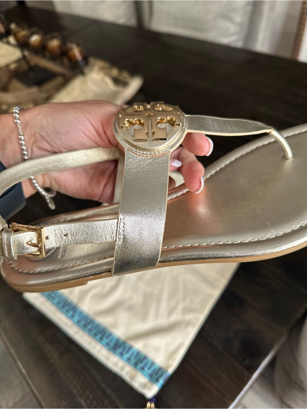 Tory Burch Gold Logo Bryce T-Strap Sandals